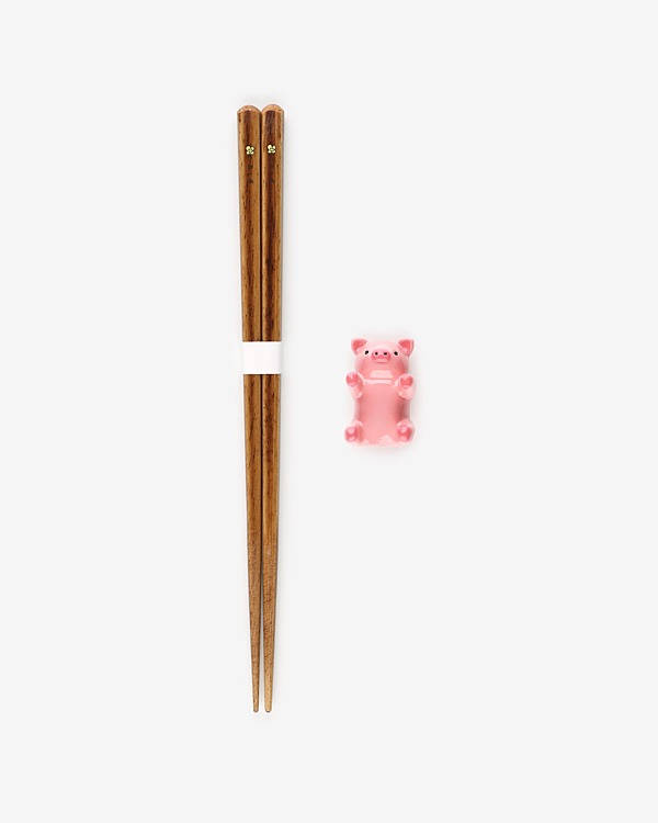 천연목 젓가락+동물 받침대세트 1인조 돼지 / H4540